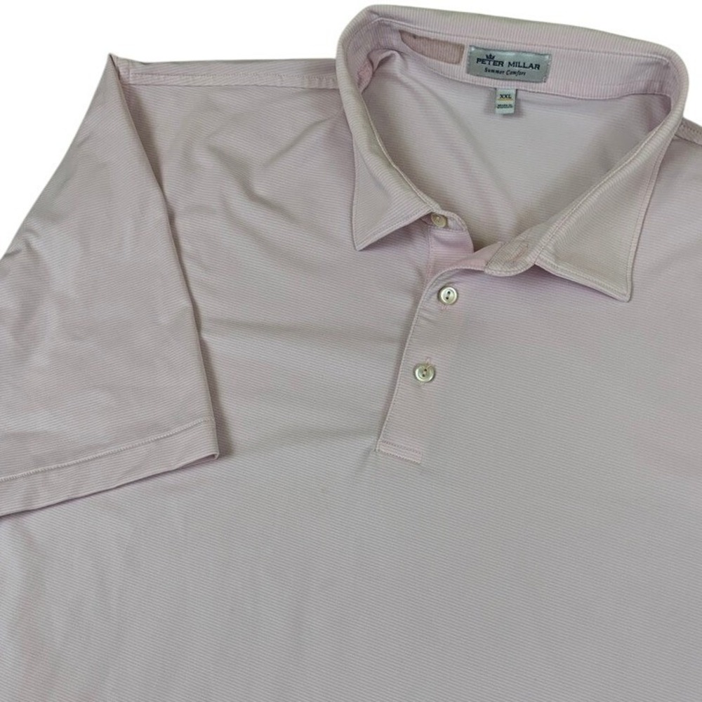 Peter Millar Summer Comfort Polo Shirt Mens XXL Pink White Micro Stripe Golf Top
